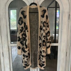 Miss Me Long Leopard Cardigan Duster, Sz L